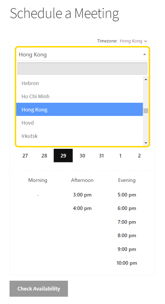 Appointments Time Zone Conversion by the Customer