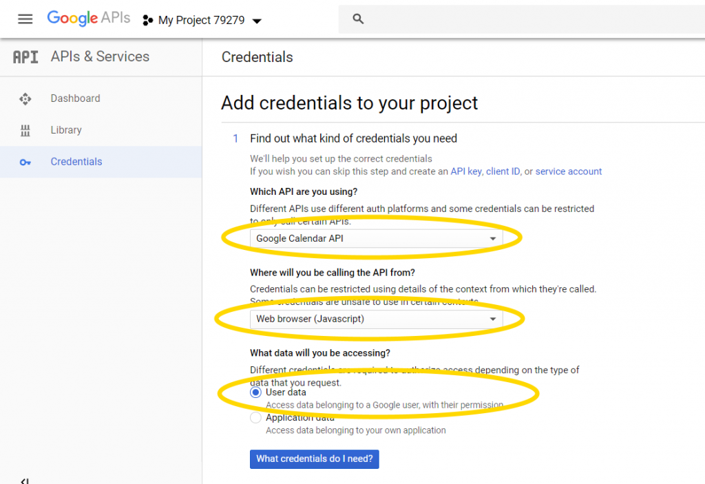 Google Calendar API Credentials