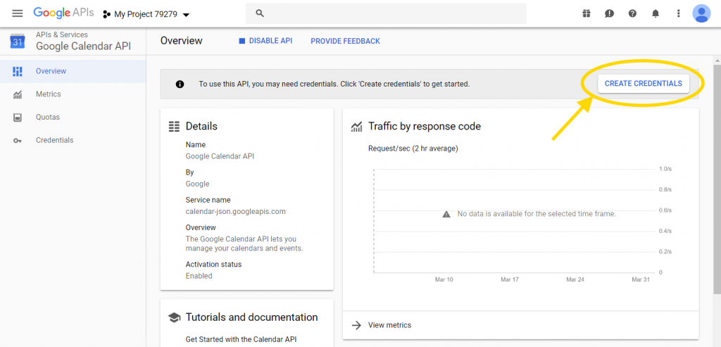 Create credentials for Google Calendar API