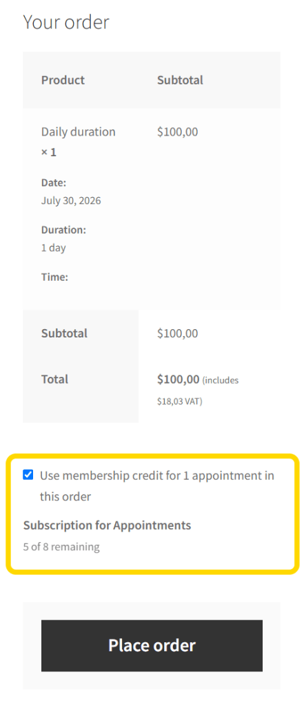 Use membership credit at checkout